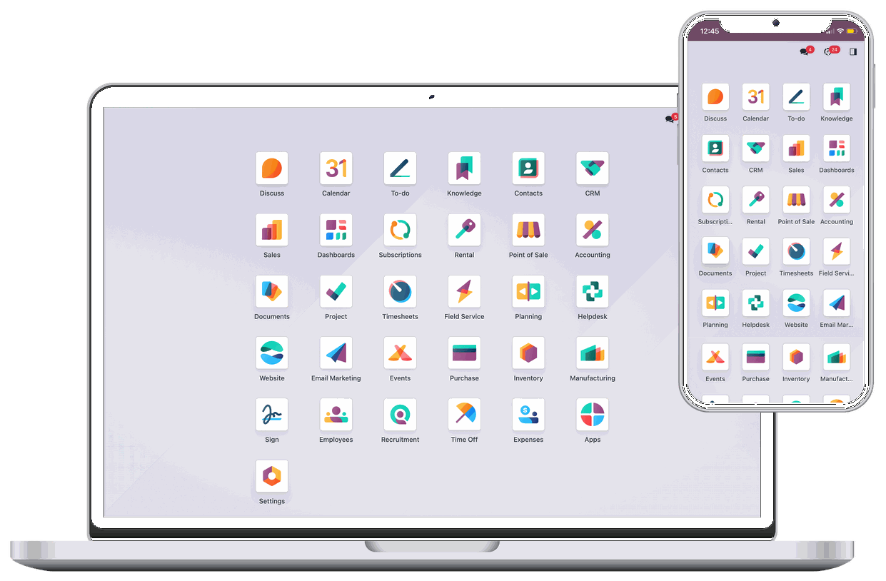 Odoo en laptop y móvil